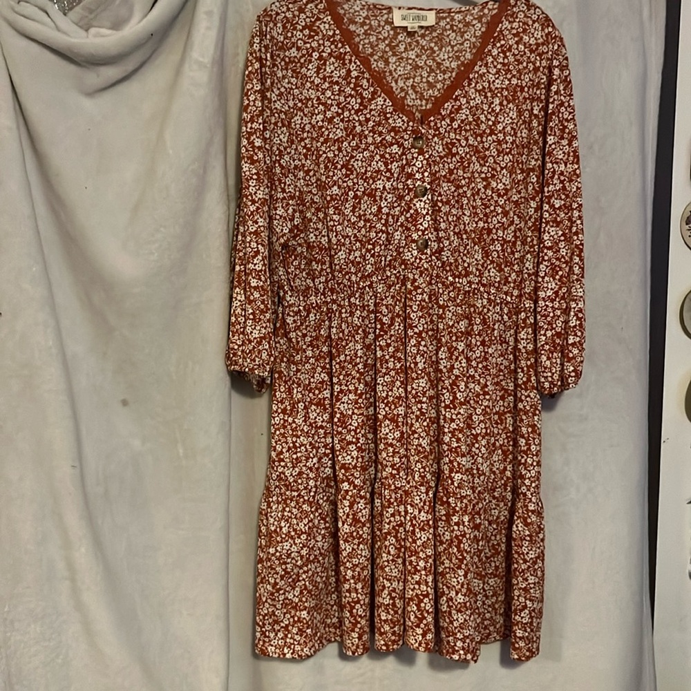 Long sleeve dress size 2X with modest neckline. Rusty Orange color, fall perfect